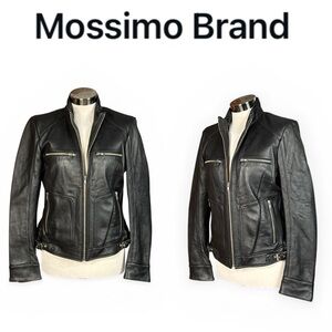 VINTAGE MOSSIMO Y2K BLACK GENUINE LEATHER MOTO ZIP BUCKLE BIKER JACKET